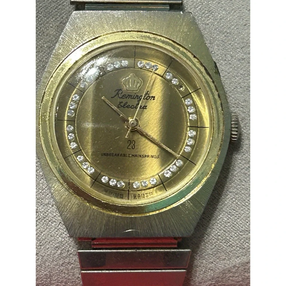 Vintage‎ Remington Electra 23 Unbreakable Mainspring Mens Watch Gold Tone Works